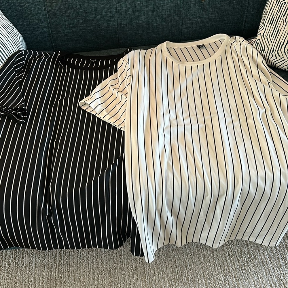 Pair of SHEIN  men’s XL Black and White Striped T-Shirts